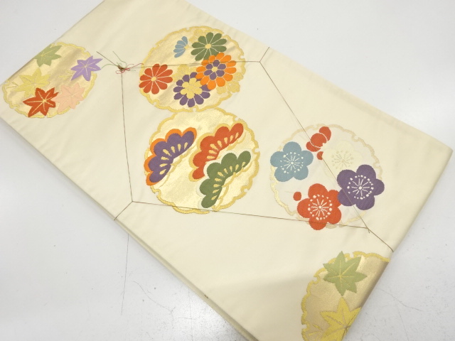 JAPANESE FUKURO OBI / UNUSED / WOVEN KIKU & UME